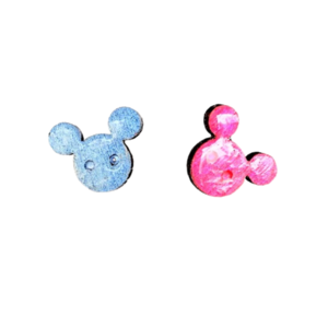 Καρφωτά σκουλαρίκια Ποντικάκια γαλάζιο-ροζ - ξύλο, ζωγραφισμένα στο χέρι, καρφωτά, μικρά - 2