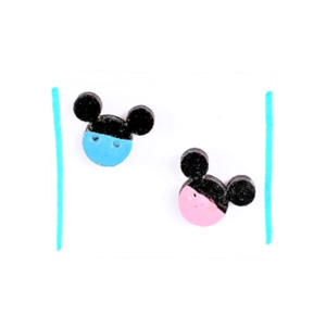 Καρφωτά σκουλαρίκια Ποντικάκια γαλάζιο-ροζ - ξύλο, ζωγραφισμένα στο χέρι, καρφωτά, μικρά - 5