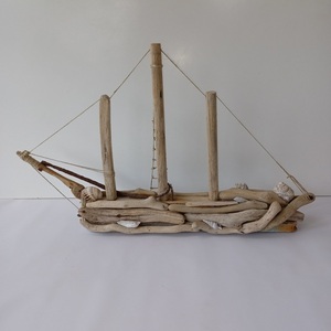 Driftwood Boat 03 - ξύλο, κοχύλι, καραβάκι, διακοσμητικά - 5