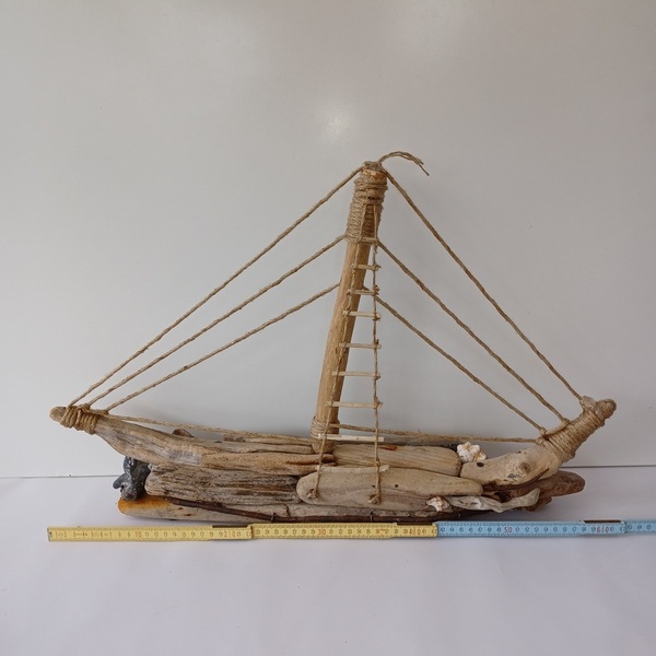Driftwood Boat 06 - ξύλο, κοχύλι, καράβι, διακοσμητικά - 2