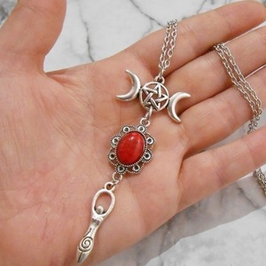 Κολιέ με μεταλλικά στοιχεία και χάντρες Triple moon necklace Triple goddess - χάντρες, boho, μεταλλικά στοιχεία, μενταγιόν - 5