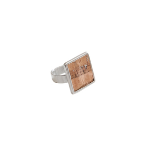 Δαχτυλίδι Αυξομειούμενο Φελλός ''Square'' - ορείχαλκος, επάργυρα, boho, αυξομειούμενα