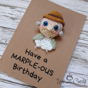 Ευχετήρια κάρτα - Miss Marple - γενέθλια, amigurumi, δώρο για τη γιαγιά - 4