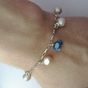Pearl party bracelet. - ημιπολύτιμες πέτρες, αλυσίδες, μαργαριτάρι, ασήμι 925, χεριού - 2