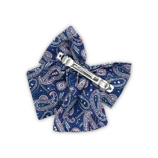 Blue paisley cotton bow - ύφασμα, φιόγκος, hair clips - 2
