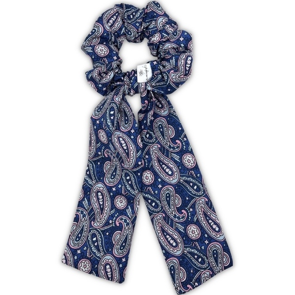 Blue paisley cotton scarf scrunchie - ύφασμα, για τα μαλλιά, λαστιχάκια μαλλιών