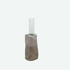 Tσιμεντένιo βάζο με γυάλινο σωλήνα 23.0 X 7.5 //netsu - γυαλί, βάζα & μπολ, τσιμέντο, σκυρόδεμα - 2