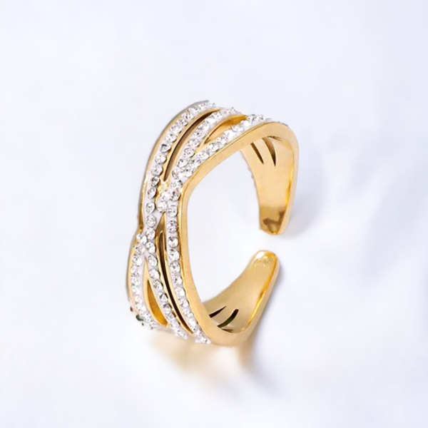 Ατσάλινο Γυναικείο Δαχτυλίδι LEO σε χρώμα χρυσό ,μέγεθος αυξομειούμενο. - ατσάλι, για γάμο, αυξομειούμενα, φθηνά - 3