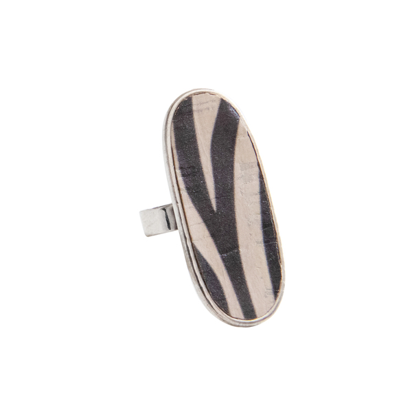 Δαχτυλίδι Αυξομειούμενο Φελλός ''Zebra'' - ορείχαλκος, επάργυρα, φελλός, αυξομειούμενα