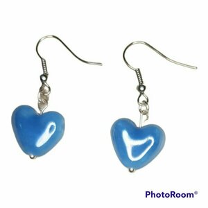 Χειροποίητα σκουλαρίκια μπλε καρδιές - ορείχαλκος, καρδιά, χάντρες, μικρά, κρεμαστά - 2