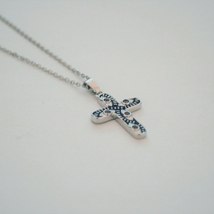 Ατσάλινο σταυρός σε χρώμα γαλάζιο με ματάκια και ασημί περίγραμμα! - σταυρός, ατσάλι