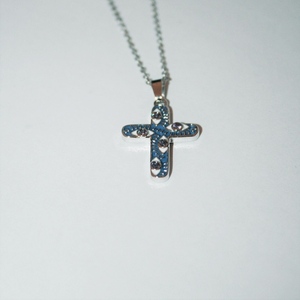Ατσάλινο σταυρός σε χρώμα γαλάζιο με ματάκια και ασημί περίγραμμα! - σταυρός, ατσάλι - 2