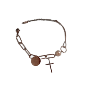 Βραχιολι ατσαλινο σταυρος-περλα μηκος 17 cm + 6 cm - charms, σταυρός, ατσάλι, χεριού, αυξομειούμενα