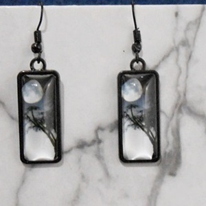 Σκουλαρίκια με γυαλί Moon Black Sunset earrings - γυαλί, φεγγάρι, μικρά, κρεμαστά, γάντζος - 4