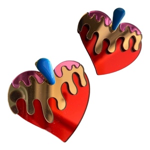 Σκουλαρίκια Λιωμένες καρδιές από plexiglass - καρφωτά, plexi glass, boho, καρφάκι