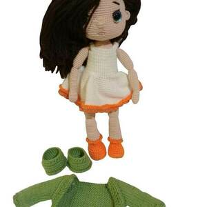 Κούκλα, παιχνίδι, παιδιά, δώρο πράσινο, πορτοκάλι 32εκ - λούτρινα, amigurumi, δώρο έκπληξη - 3