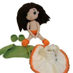 Κούκλα, παιχνίδι, παιδιά, δώρο πράσινο, πορτοκάλι 32εκ - λούτρινα, amigurumi, δώρο έκπληξη - 4
