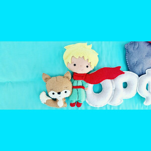 Υφασμάτινο μπάνερ banner, μικρός πρίγκηπας, 6 γράμματα, χειροποίητο - γιρλάντες, μικρός πρίγκιπας, διακοσμητικό παιδικού δωματίου - 3