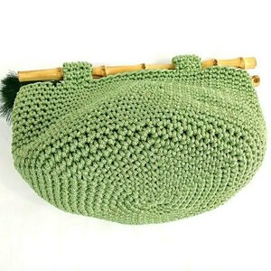 Χειροποίητη πλεκτή γυναικεία τσάντα χειρός πράσινο ανοιχτό-KA086 - ξύλο, νήμα, all day, χειρός, πλεκτές τσάντες - 3