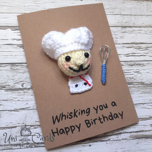 Κάρτα γενεθλίων με πλεκτό σχέδιο ζαχαροπλάστη - γενέθλια, χιουμοριστικό, amigurumi - 4