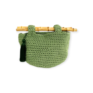Χειροποίητη πλεκτή γυναικεία τσάντα χειρός πράσινο ανοιχτό-KA086 - ξύλο, νήμα, all day, χειρός, πλεκτές τσάντες