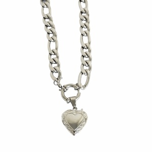 Kολιέ από ατσάλι silver heart μήκους περ. 51- 52 cm - καρδιά, επάργυρα, μακριά, ατσάλι, μενταγιόν - 2