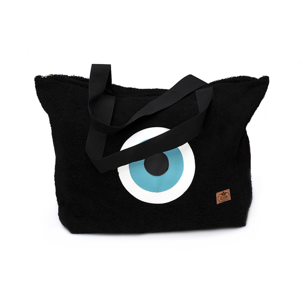 Μαύρο πετσετέ τσαντάκι με μάτι - ύφασμα, clutch, all day, evil eye - 2