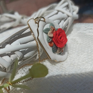 Floral pendant selection Χειροποίητο μενταγιόν - επιχρυσωμένα, πηλός, λουλούδι, ατσάλι, μενταγιόν