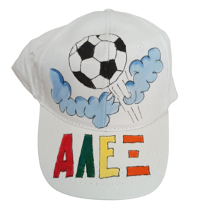 παιδικό καπέλο jockey με όνομα και θέμα ποδόσφαιρο ( μπάλα ποδοσφαίρου στον αέρα ) - όνομα - μονόγραμμα, καπέλα, ποδόσφαιρο, προσωποποιημένα