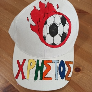 παιδικό καπέλο jockey με όνομα και θέμα ποδόσφαιρο ( μπάλα ποδοσφαίρου με φωτιά ) - αγόρι, καπέλα, ποδόσφαιρο - 2