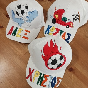 παιδικό καπέλο jockey με όνομα και θέμα ποδόσφαιρο ( μπάλα ποδοσφαίρου με φωτιά ) - αγόρι, καπέλα, ποδόσφαιρο - 3