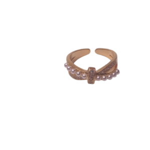 Δαχτυλίδι με ζιργκόν και πέρλες - chevalier, επιχρυσωμένα, ορείχαλκος, αυξομειούμενα