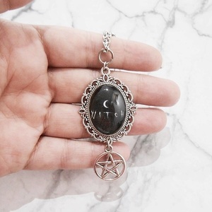Κολιέ με γυαλί και charms Witch pendant - γυαλί, όνομα - μονόγραμμα, μεταλλικά στοιχεία, μενταγιόν - 5