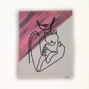 Cat lover, pink - πίνακες & κάδρα, πίνακες ζωγραφικής