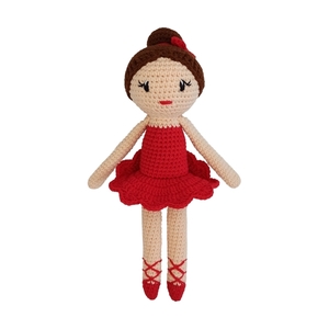 Πλεκτή μπαλαρίνα με κόκκινο φόρεμα - 26εκ - κορίτσι, λούτρινα, amigurumi, δώρο γεννεθλίων