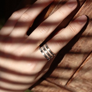 Γυναικείο δαχτυλίδι τρίσειρο βεράκια minimal shiny ασήμι 925 επιπλατινωμένο αυξομειούμενο - ασήμι 925, minimal, μεγάλα, επιπλατινωμένα, αυξομειούμενα - 2
