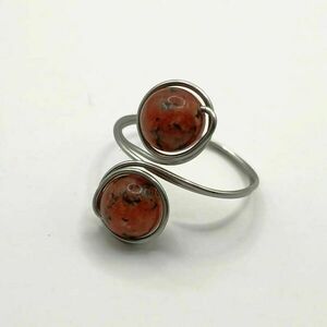 Boho δαχτυλίδι με ατσάλινο σύρμα και χάντρες ίασπι - red jasper - ημιπολύτιμες πέτρες, boho - 2