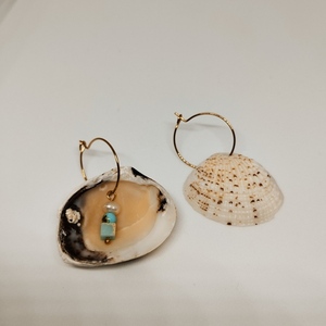 Sea shell earrings - κρίκοι, ατσάλι, boho, φθηνά