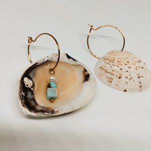 Sea shell earrings - κρίκοι, ατσάλι, boho, φθηνά - 2