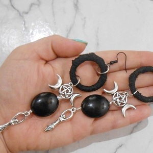 Σκουλαρίκια με charms και χάντρες, κρεμαστά Triple moon Moon goddess - δαντέλα, πλαστικό, χάντρες, κρεμαστά, μεγάλα - 4