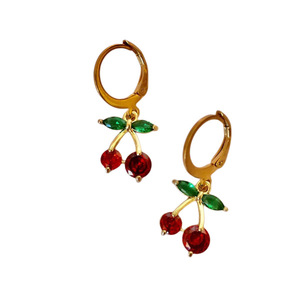 Cherry earrings - ορείχαλκος, κρίκοι, μικρά, ατσάλι