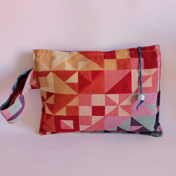 Γυναικεία χειροποίητη τσάντα χειρός φάκελος πολύχρωμη με γεωμετρικά σχέδια - ύφασμα, φάκελοι, all day, χειρός, πάνινες τσάντες - 2
