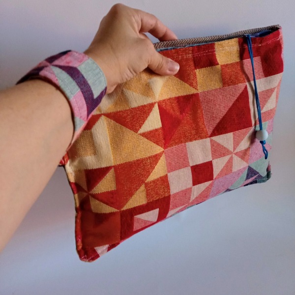 Γυναικεία χειροποίητη τσάντα χειρός φάκελος πολύχρωμη με γεωμετρικά σχέδια - ύφασμα, φάκελοι, all day, χειρός, πάνινες τσάντες - 4