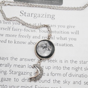 Κολιέ με γυαλί και μεταλλικά στοιχεία Black cat pendant - γυαλί, φεγγάρι, χάντρες, μενταγιόν - 2