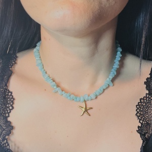 Star necklace - ημιπολύτιμες πέτρες, αστέρι, κοντά, ατσάλι, μενταγιόν - 5