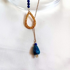 Κολιέ 69εκ με μπλε δάκρυ Αχάτη και μπλε στρογγυλό Νεφρίτη /ατσάλινη αλυσίδα και μεταλλικό στοιχείο οβάλ ( χρυσό χρώμα). - ημιπολύτιμες πέτρες, ορείχαλκος, δάκρυ, χάντρες, ατσάλι - 4