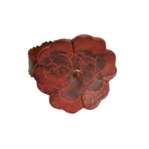Βραχιόλι δερμάτινο ταμπά, με μεγάλο λουλούδι, 22 * 1,5εκ. - δέρμα, λουλούδι, boho, χεριού, φαρδιά