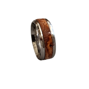 Ατσάλινο δακτυλίδι διακοσμημένο με ξύλο ελιάς - ατσάλι, boho, σταθερά, φθηνά
