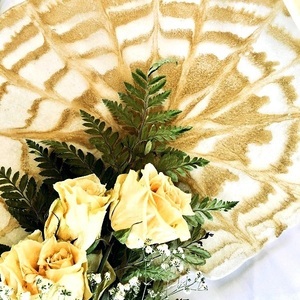 Χειροποίητος δίσκος - σετ γάμου με χρυσό λουλούδι από υγρό γυαλί 34εκ * 23 εκ. - δίσκος, χειροποίητα, δίσκοι σερβιρίσματος - 3