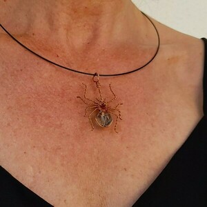 Κολιέ αράχνη από σύρμα χαλκού - χαλκός, χάντρες, κοντά, μενταγιόν - 5